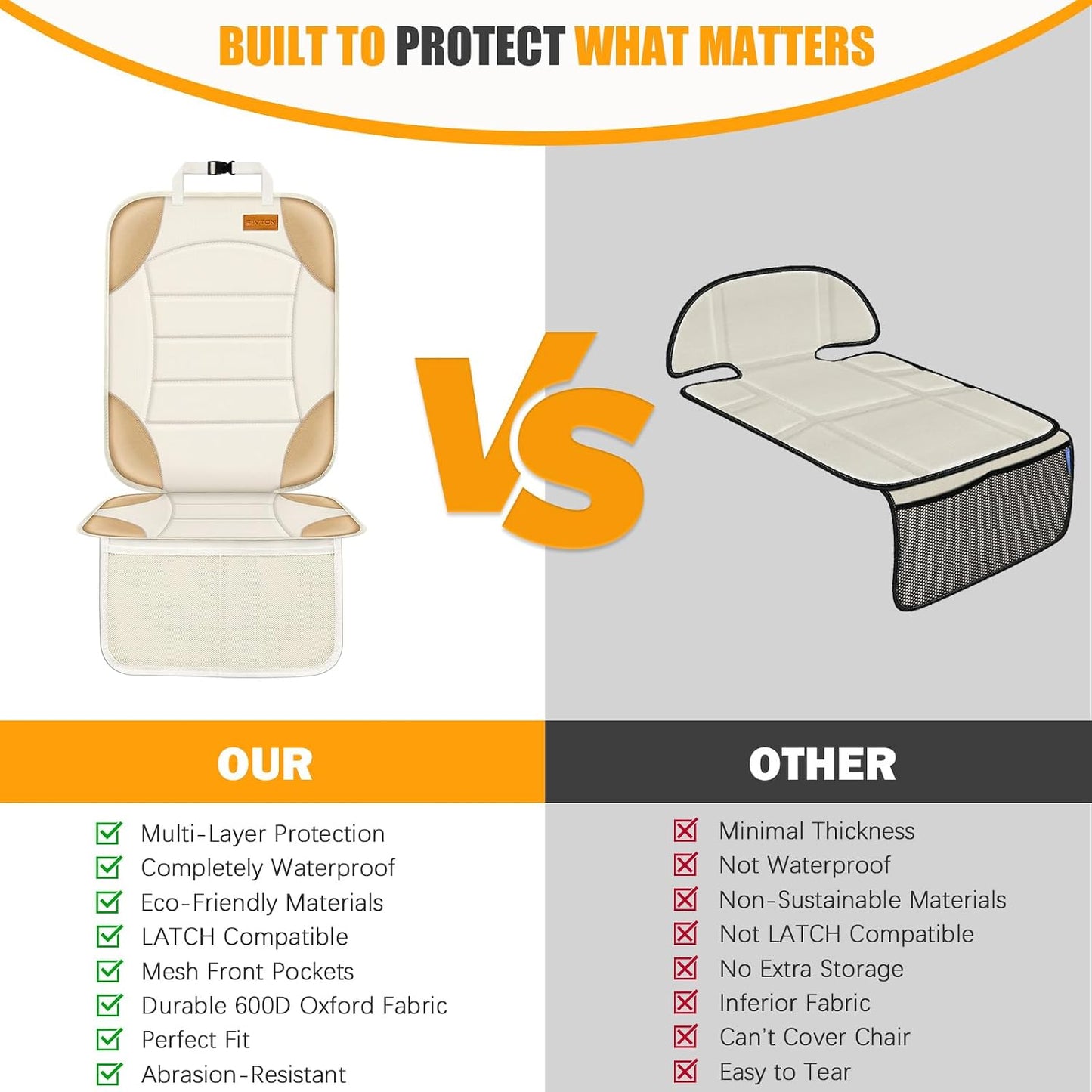 Siivton Car Seat Protector for Child Car Seat,Waterproof Car Seat Cover for Leather and Fabric Seats, 2 Mesh Pockets, Non-Slip Bottom,Thick Padding Cushion