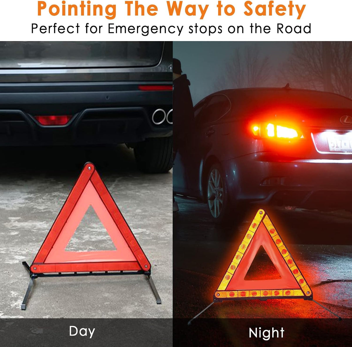 FLK Tech Warning Triangles Safety Triangle Emergency Kit Foldable Reflective Triangles with Base Roadside Triangle Kit with Case for Vehicles (3 Pack)