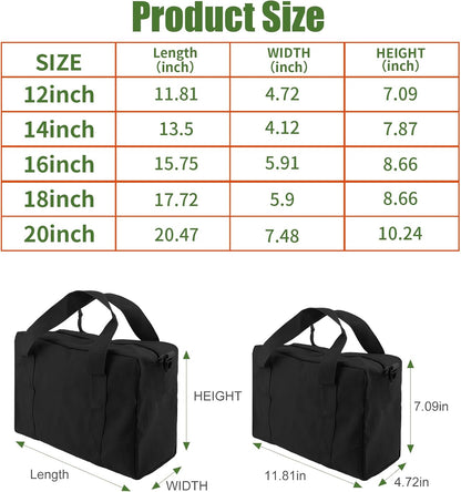 Small Tool Bag,Close Top Wide Mouth Tool Organizer Bag,Large Capacity Tool Bags for Men,Canvas Tool Storage Bag for Storage Handbag for Screwdrivers,Wrench,Pliers Hand Tools (black, 12 Inch)