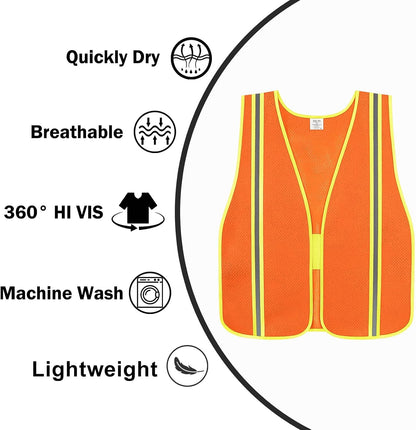 High Visibility Reflective Safety Vest for Men Women Class 2 Hi Vis Mesh Fabric Safety Work Jacket with Elastic Band