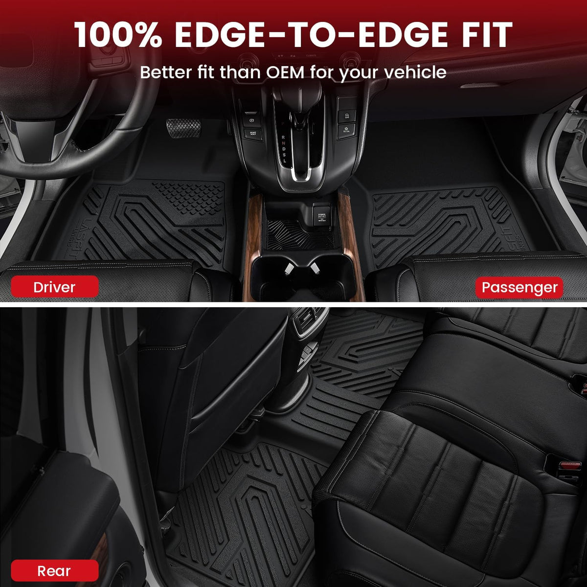 LASFIT Floor Mats for Honda CR-V 2026 2025 2024 2023 (Gasoline & Hybrid & e:FCEV), All Weather TPE Custom Fit Anti-Slip Pet Friendly Car Liners, 1st & 2nd Row Black