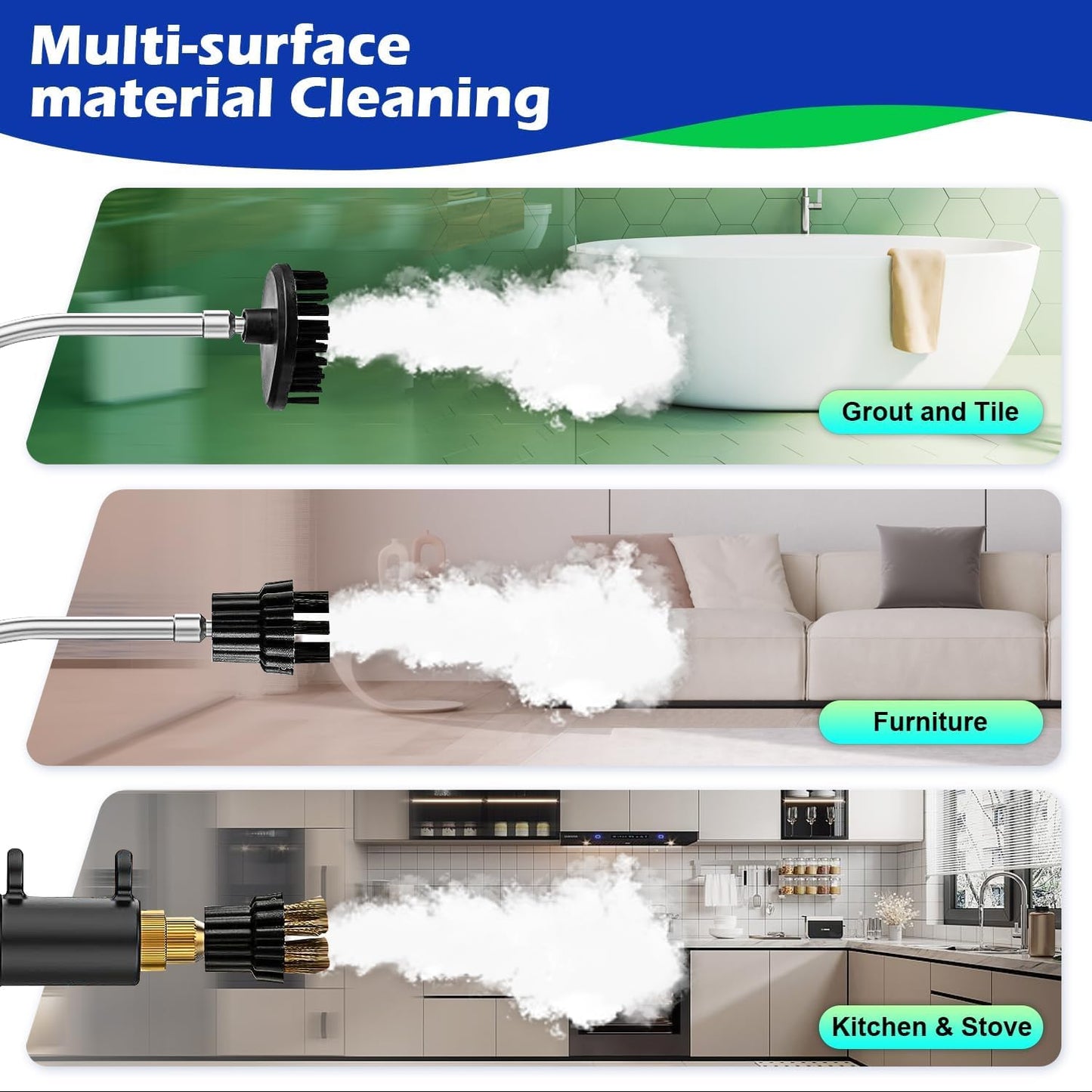 Steam Cleaner,15s Heat-Up,1.6L Tank,3-Level Adjustable Handle,2500W Steamer for Cleaning,Portable Steamer for Cleaning with 16PCS Accessories,Steam Cleaner for Home,Car,Dirt,Grease,Grout,Tile,Couch