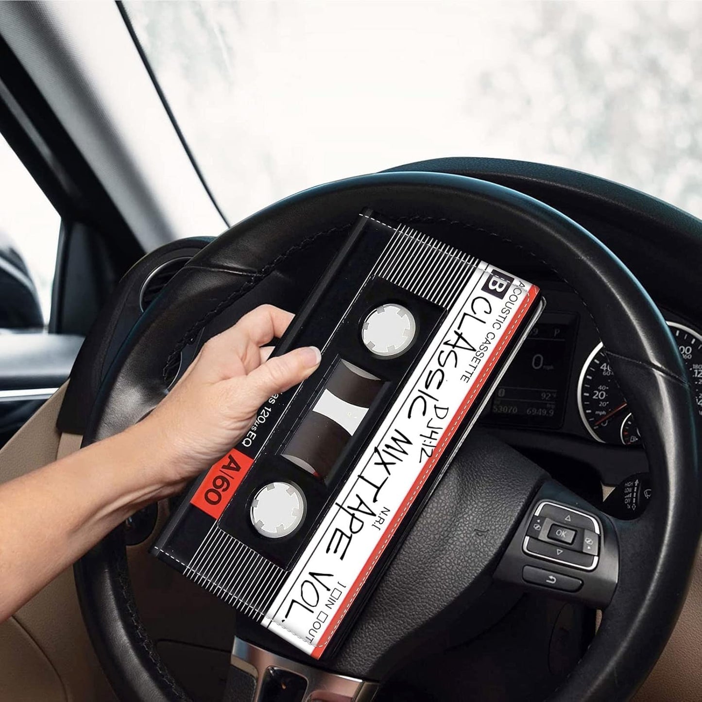 Car Registration and Insurance Holder, Leather Car Glove Box Organizer, Cool Car Accessories for ID, Driver's License Cards & Essential Document, business cards, Men&Women, Retro Audio Cassette