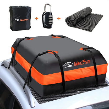 MeeFar Rooftop Cargo Carrier Car Roof Bag 21 Cubic Feet 100% Waterproof Car Top Carrier, Fits All Vehicle with/Without Rack,Include Anti-Slip Mat,10 Reinforced Straps,6 Door Hooks,Luggage Lock