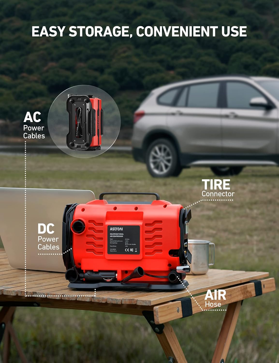 AstroAI Tire Inflator Portable Air Compressor Pump 150PSI 12V DC/110V AC with Dual Metal Motors&LED Light, Automotive Car Accessories&Two Modes for Car, Bicycle Tires and Air Mattresses, Yellow