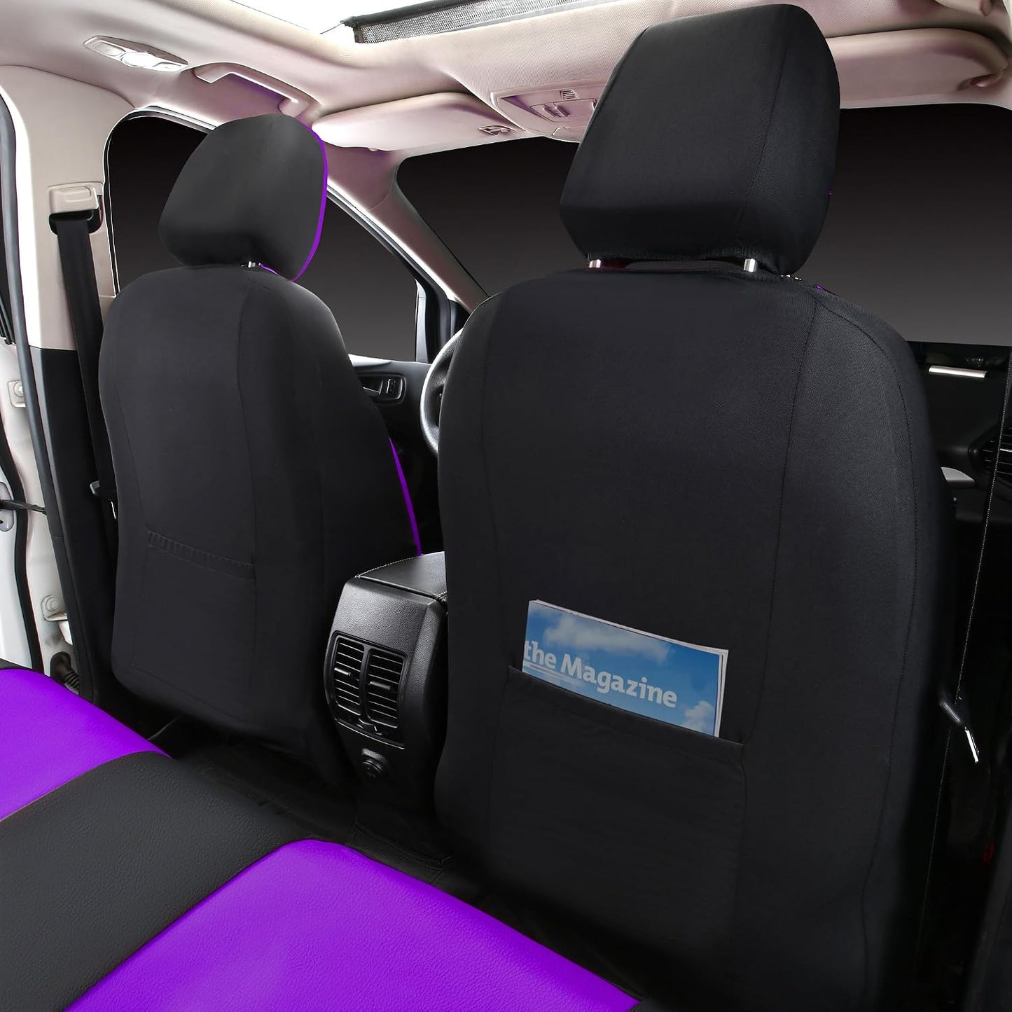 CAR PASS Faux Leather Car Seat Covers Front Seats Only, 3D Foam Support Car Seat Covers, Universal fit for Trucks Vans SUVs Sedans Automotive Comfortable, Airbag Compatible 2 Pieces Front Solid Black