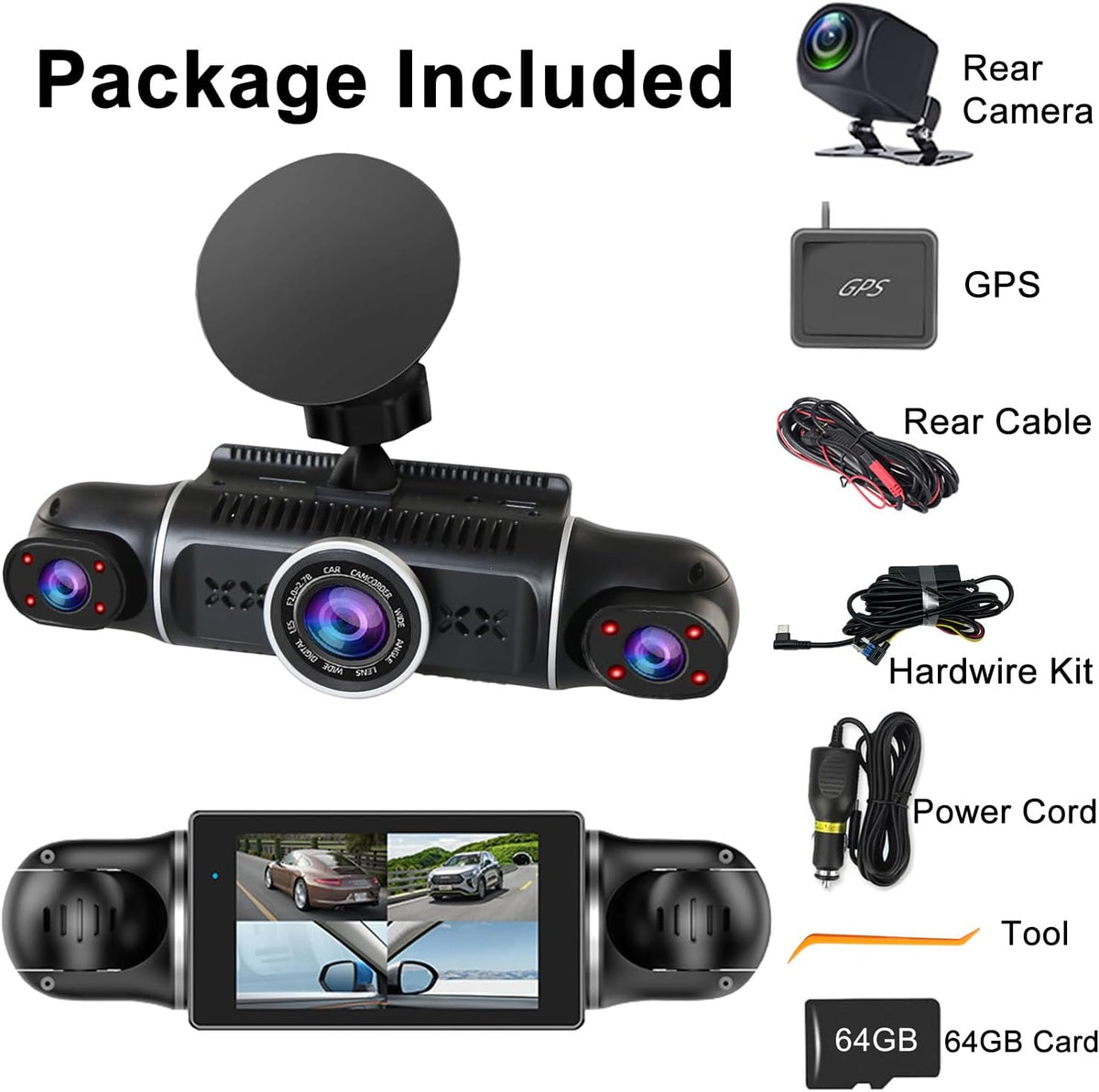 1080P Dual Dash Camera for Car Front and Inside Dashcam Car Security Video Recorder,170°Wide Angle Vehicle Cam,WDR,G-Sensor,2’’ IPS Screen,Loop Recording,Night Vision (Dual Dash Cam Without Card)