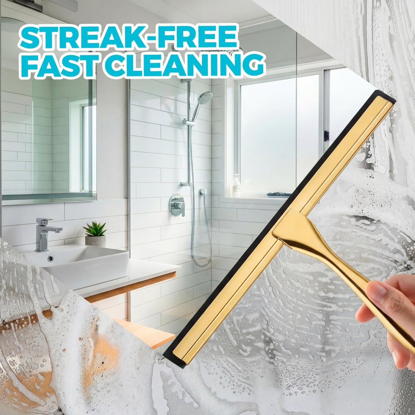 ALFLOD 2PACK Shower Squeegee for Glass Doors, Squeegee for Shower Glass，All-Purpose Tile Walls, Bathroom, Window, Glass and Car Windshield, Mirrors and Kitchen-Stainless Steel, 10 Inches, Silver