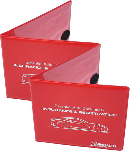 Andalus Auto Registration & Insurance Card Holder Pack of 2, Waterproof Essential Car Registration Holder with Hook & Loop Closure, Perfect for Every Vehicles Glove Boxes (White - 5 1/8" x 4 5/8")