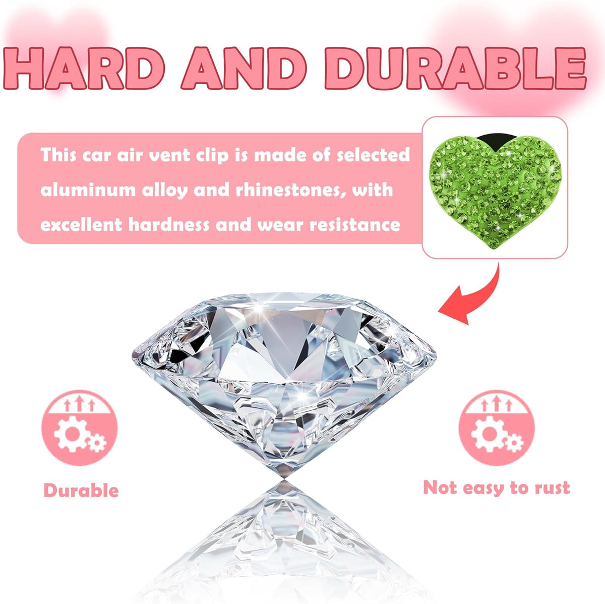 4PCS Heart-Shaped Car Vent Clips with Rhinestone,Bling Air Vent Clips Car Decorations,Premium Shiny Car Clips for Vents CCar Accessories Interior for Cars,Trucks,SUVs (Pink)