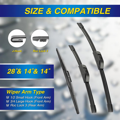 5 PLUS® Silicone Windshield Wipers Replacement for 2019-2024 Toyota RAV4/ 2006-2015 Mazda 5 Wiper Blades(Set of 3), Windshield Wiper Blades For My Car-26"/16"/12" - Colors B