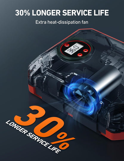 AstroAI Tire Inflator Portable Air Compressor 12V DC 100PSI, Integrated Storage, Digital Gauge, Auto Shut-Off Fast Inflation LED Light, Air Pump for Car Tires Bike Motorcycle Other Inflatables, Yellow