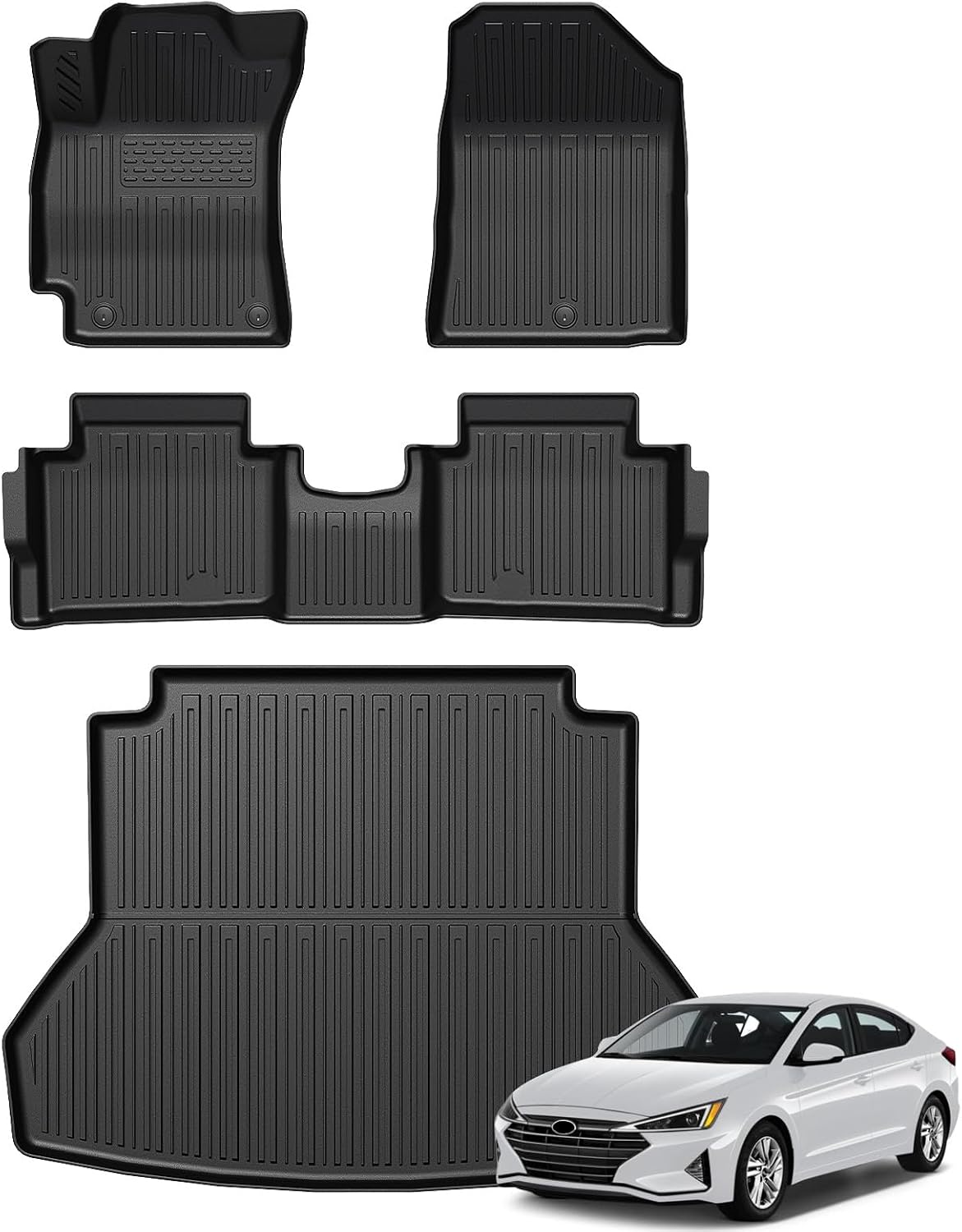Floor Mats for Hyundai Elantra Gas 2021-2026, All Weather Floor Mats Trunk Cargo Liner and Door Sill Guards Accessories, Full Coverage Set (Not fit Hybrid Models)
