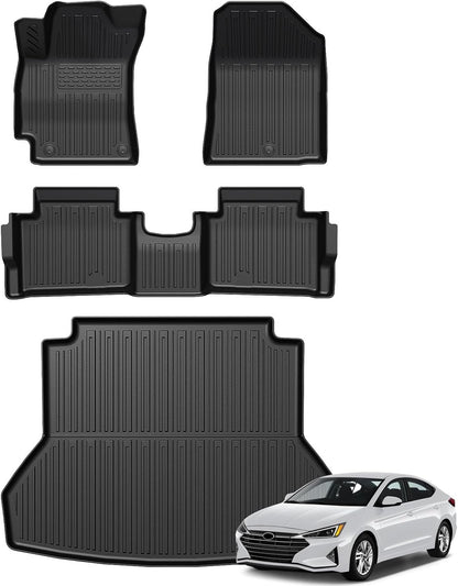 Floor Mats for Hyundai Elantra Gas 2021-2026, All Weather Floor Mats Trunk Cargo Liner and Door Sill Guards Accessories, Full Coverage Set (Not fit Hybrid Models)