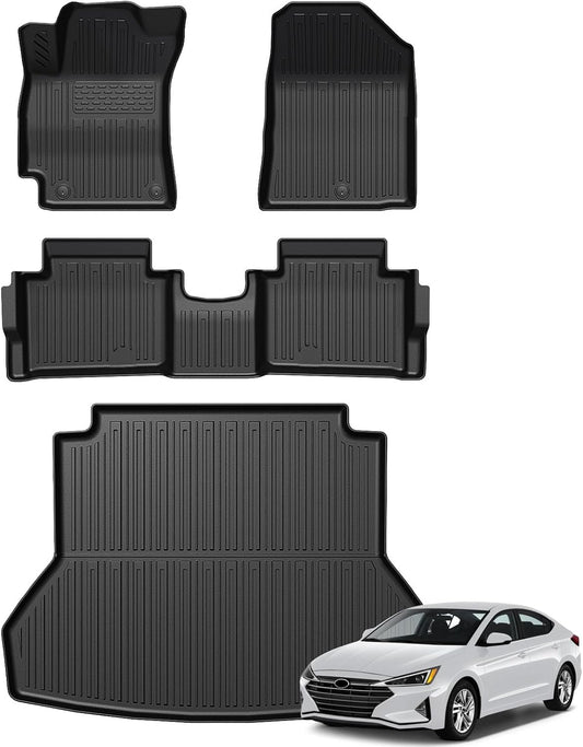 Floor Mats for Hyundai Elantra Gas 2021-2026, All Weather Floor Mats Trunk Cargo Liner and Door Sill Guards Accessories, Full Coverage Set (Not fit Hybrid Models)