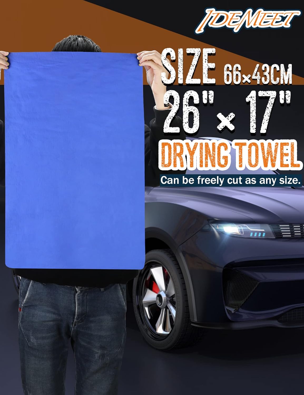 Premium Absorbent Car Drying Chamois Cloth Shammy Towel, 26''x17'' Large, Reusable for Vehicle, Bathroom, Dust Remove, No Spots/Streak/Scratch, Blue