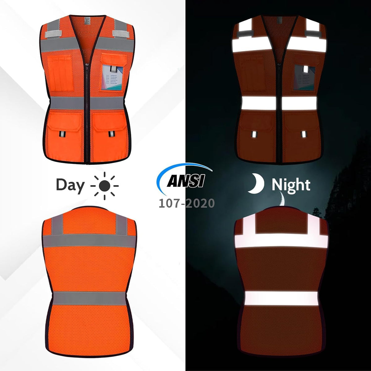 Reflective Vest for Women, Mesh Womens Safety Vest with 11 Pockets and Zipper, Hi Vis Neon Construction Work Vest for Lady Surveyors/Workers, Snugly-Fitted, ANSI Compliant (U-Yellow, S)