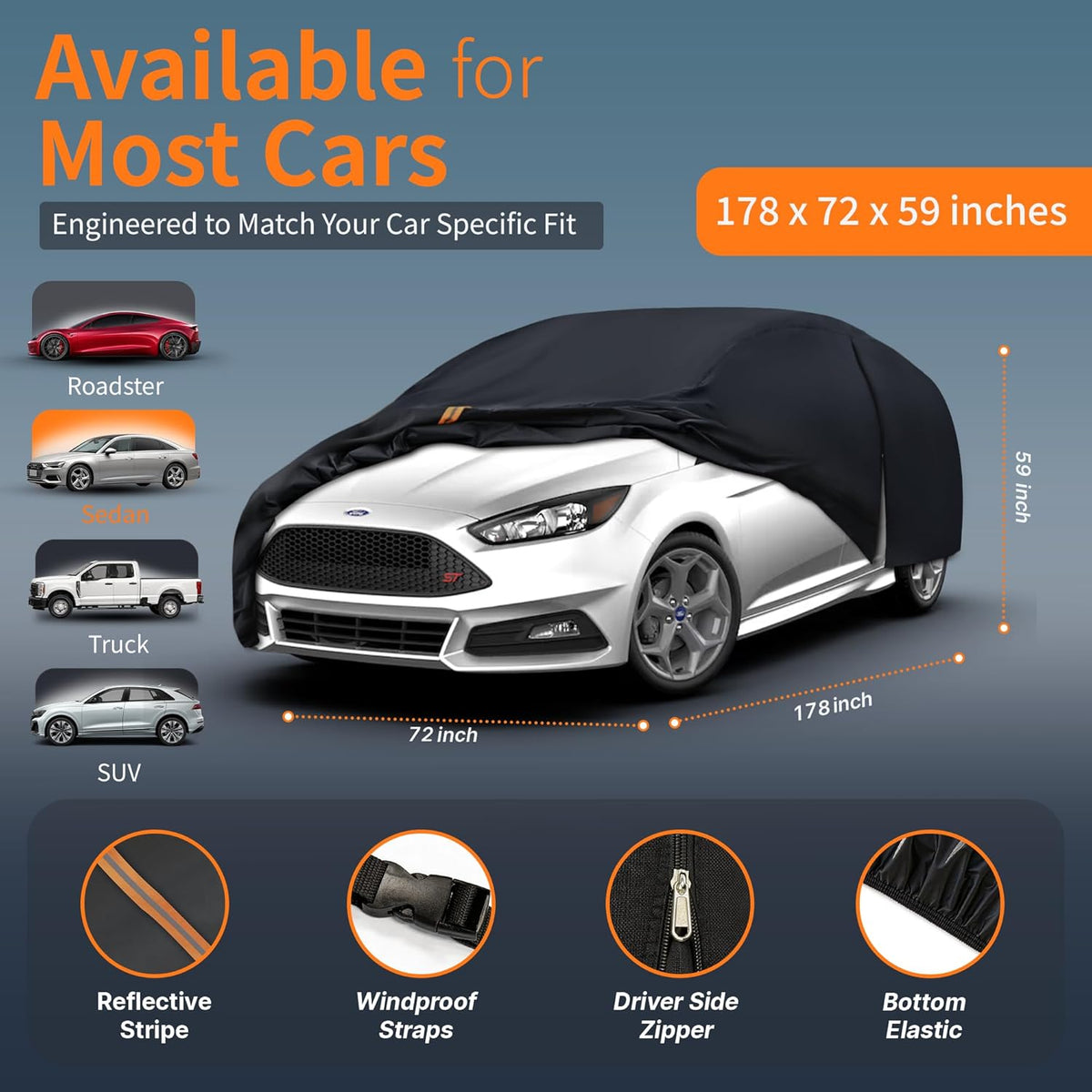 Car Cover Waterproof All-Weather,Outdoor Full Exterior Automobiles Sedan/Coupe (Length 186-193 inch) with Windshield Sun Shade Universal Fit Toyota Camry, Tesla Model 3, Accord etc