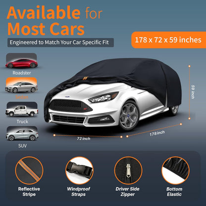 Car Cover Waterproof All-Weather,Outdoor Full Exterior Automobiles Sedan/Coupe (Length 186-193 inch) with Windshield Sun Shade Universal Fit Toyota Camry, Tesla Model 3, Accord etc