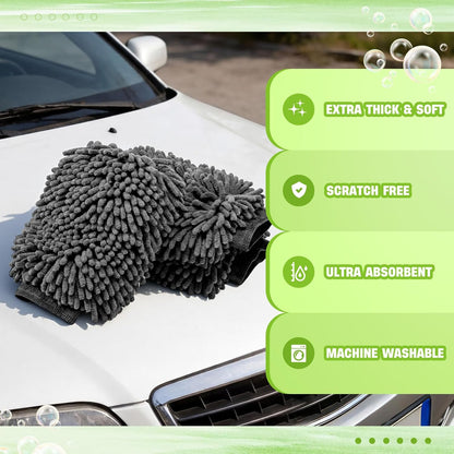 24 Pack Car Wash Mitt Bulk Microfiber, 10'' x 8'' Chenille Car Wash Mitt Gloves, Scratch Free Double Sided No Lint No Marks for Truck SUV and All Vehicle Surfaces (Blue)