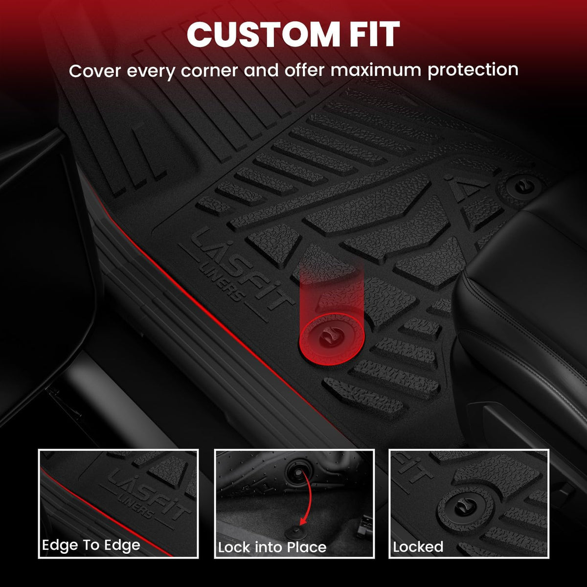 LASFIT Floor Mats for 2019-2025 2026 Ram 2500/3500 Crew Cab Bucket Seat for Carpet & Vinyl Floor (NOT fit Model with PTO Kit), All Weather TPE Custom Fit Car Mats Floor Liners 1st & 2nd Row, Black
