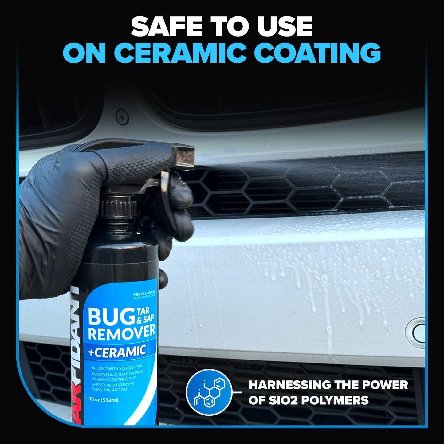 Carfidant Bug and Tar Remover for Cars Exterior with Ceramic Coating - Easily and Safely Clean Bug Splatter, Bird Poop from Paint, Plastic, Rubber, Metal, Chrome, Glass - Pre Wash for Car Detailing
