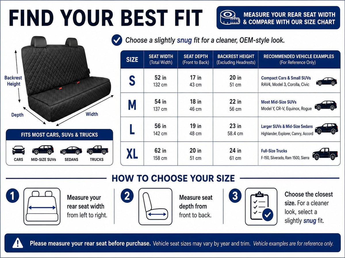 fidozen Waterproof Dog Car Seat Cover for Back Seat: Suitable for Small and Large Dogs, Hammock and Pet Protector, Backseat seat Cover (Full Bench, Medium(54" W))