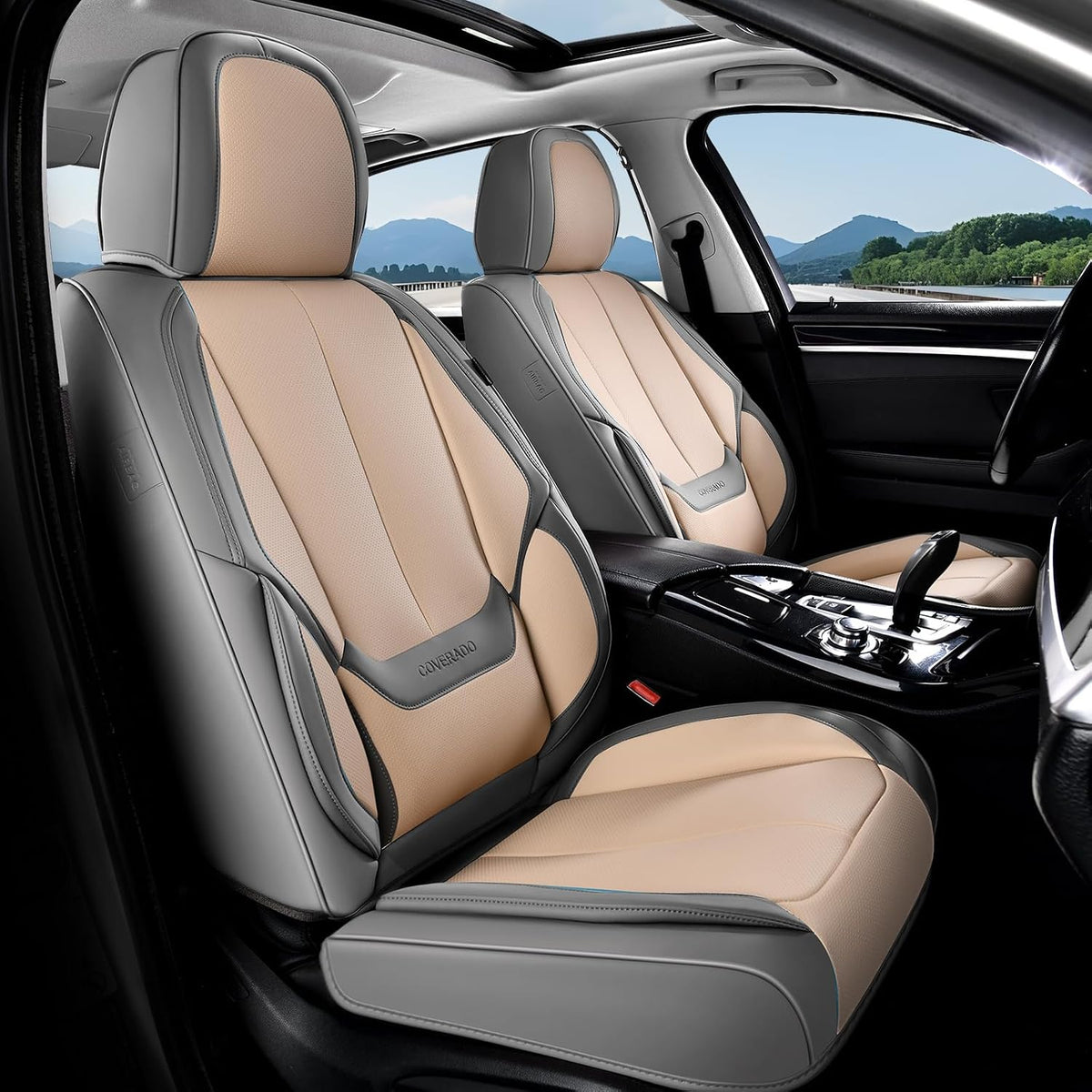 Coverado Seat Covers Full Set, Black Seat Covers for Cars 5 Seats, Car Seat Protector, Waterproof Nappa Leather Car Seat Cushion, Front and Rear Car Seat Cover Fit for Most Sedans SUV Pick-up Truck - Colors B