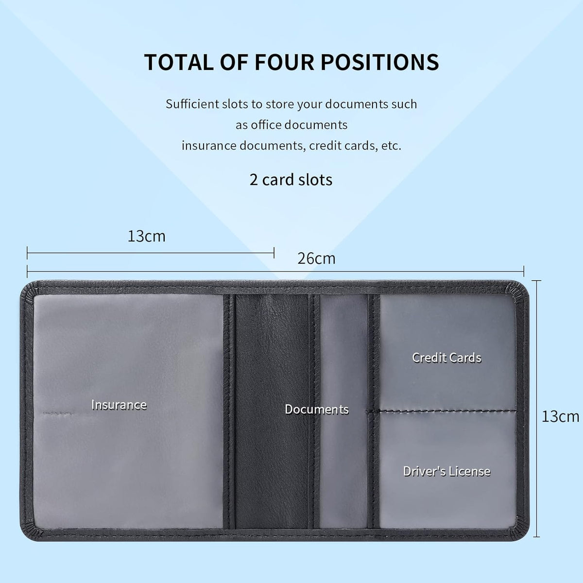 TILDOSAC Leather Car Registration and Insurance Card Holder, Car Document Holder for Cards License with Magnetic Shut (Black, large)