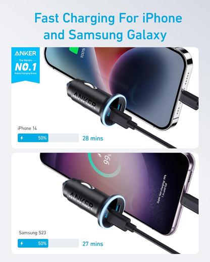 Anker 323 USB-C Car Charger Adapter, 52.5W Cigarette Lighter Charger with 30W PowerIQ 3.0 Fast Charging for iPhone 17/16/15/14/13/12 Series, Galaxy S25/24, Pixel (Car Charger + USB-C Cable)