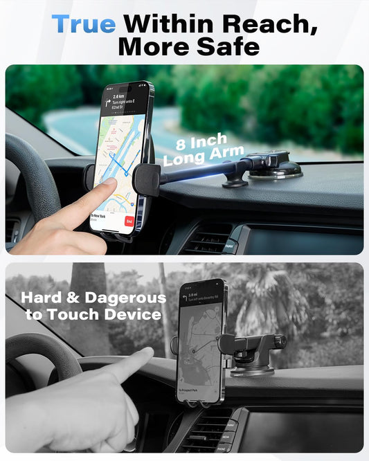 1Zero Solid Car Truck Phone Mount Holder with 14-Inch Gooseneck Long Arm, Windshield Window Mobile Holders w/Industrial-Strength Suction Cup, Anti-Shake Stabilizer Compatible All Cell Phones iPhone