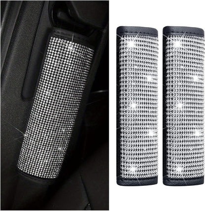 GLSOWEE 2PCS Bling Car Seat Belt Shoulder Pads, Bling Rhinestones Seat Belt Covers for Women, Car Seatbelt Strap Pad with Crystal Diamond, Car Interior Accessories for Car SUV (Black Diamond)