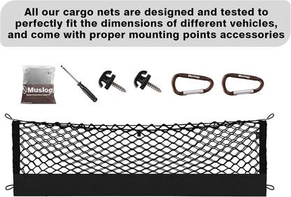 Muslogy Truck Bed Cargo Net Trunk Netting Compatible with 2023-2025 2026 Honda CR-V Accessories, Pickup Cargo Organizer SUV Sedan Storage Net w/Heavy Duty Carabiners - Colors A