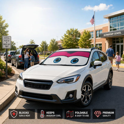 Car Windshield Sun Shade, Funny Cartoon Eyes Sun Visor for Car Windshield Universal Fits Sedan Compact Car Hatchback SUV, UV Heat Protection - 59 x 27.5