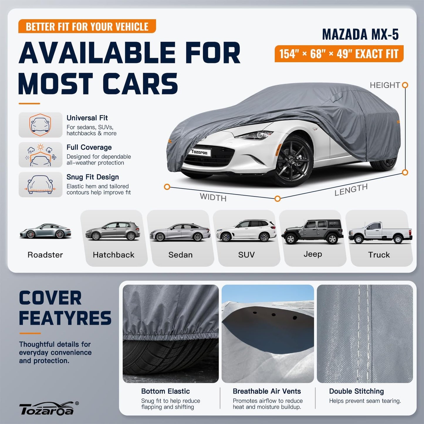 SUV Cover Waterproof All-Weather,Outdoor Full Exterior Automobiles SUV(Length 182-190 inch) with Windshield Sun Shade Universal Fit Toyota RAV4,CRV,Model Y,Q5,Size S2 (See SizeChart)