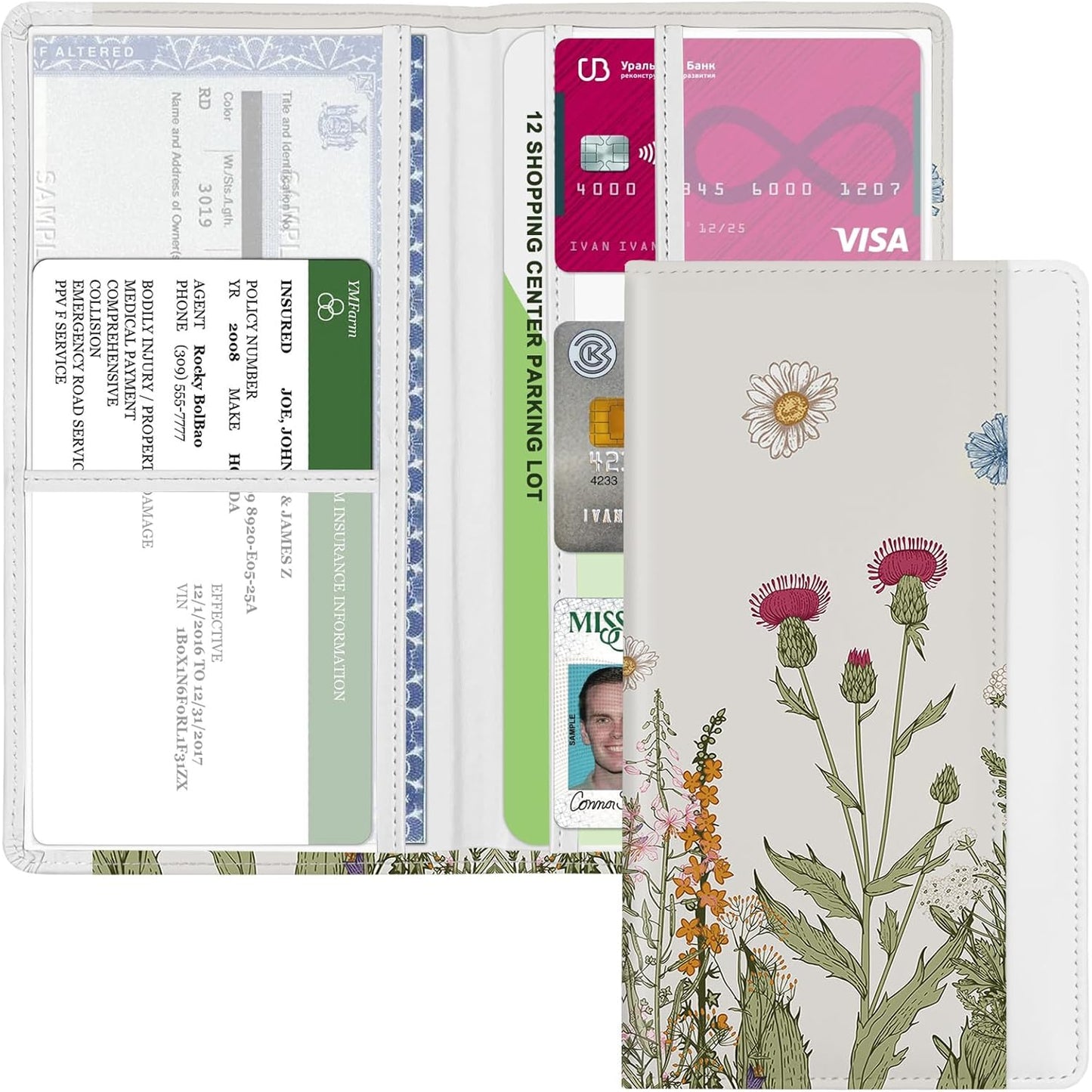 Car Registration and Insurance Holder, Auto Truck Document Holder with Magnetic Shut, Vehicle Glove Box Car Organizer, Interior Car Accessories for Women Men (Bow)
