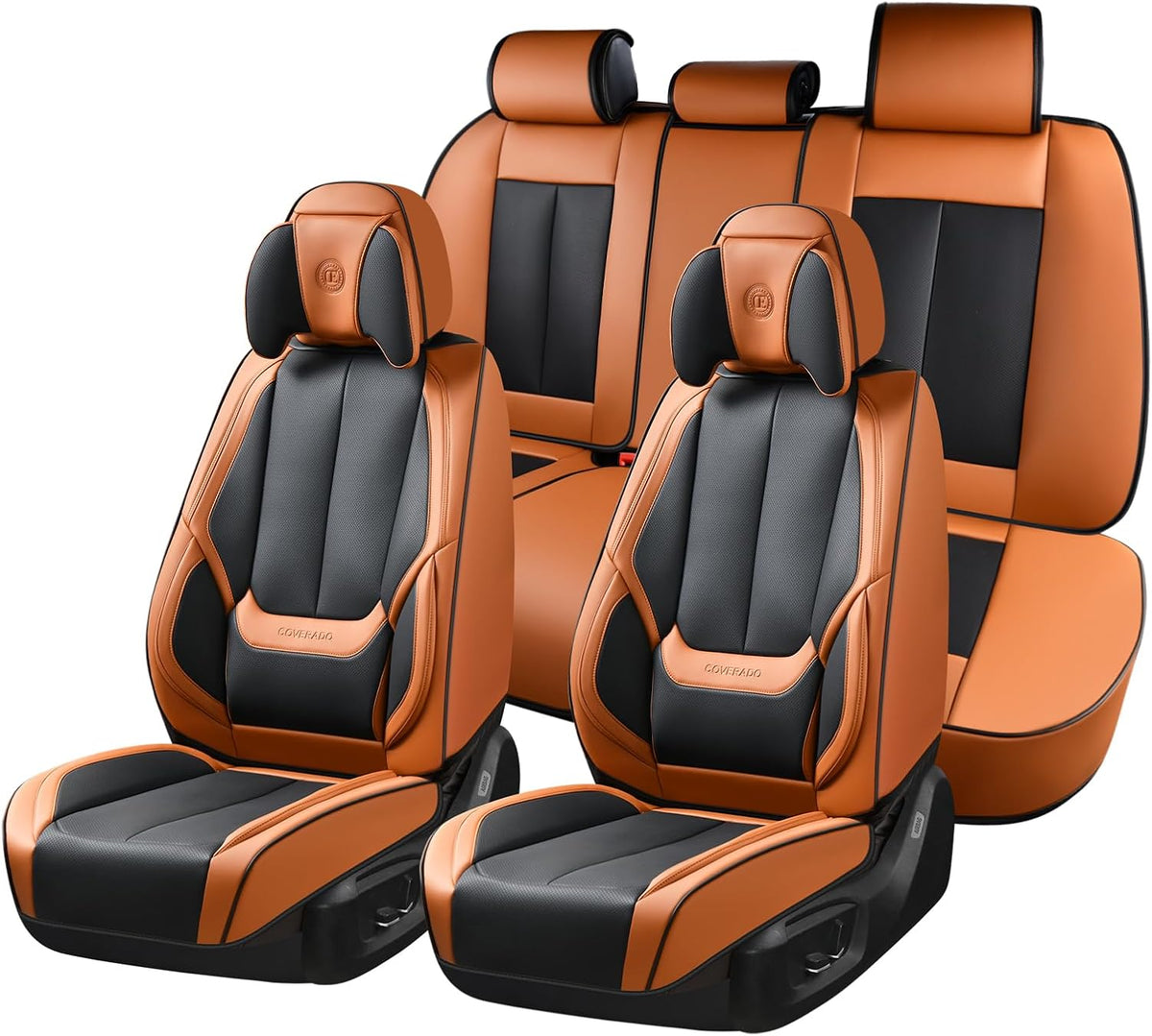 Coverado Seat Covers Full Set, Black Seat Covers for Cars 5 Seats, Car Seat Protector, Waterproof Nappa Leather Car Seat Cushion, Front and Rear Car Seat Cover Fit for Most Sedans SUV Pick-up Truck - Colors A
