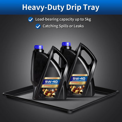 22.8'' x 21.6'' Oil Drain Pan,Drip Tray Oil Drip Pan for Under Car Plastic Oil Tray- Leak Proof Mini Fridge Drip Pan,Oil Drain Pans for Changing Oil,Oil Drip Pan for Under Car,Black(2 Pcs)