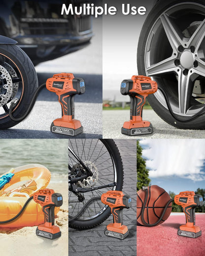 KeenPower Tire Inflator Portable Air Compressor - Super Fast - 21V Rechargeable Battery Powered Handheld 160PSI Tire Inflator, Dual Power Supply Modes, Portable Air Pump for Car Motorcycle E-Bike