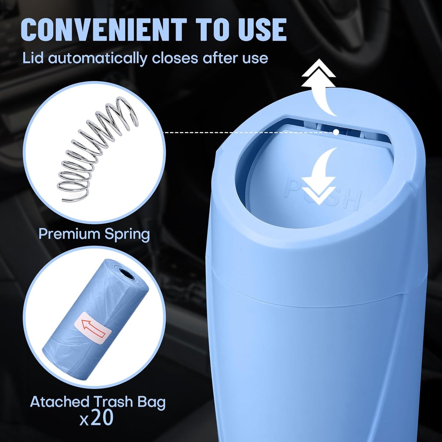 Car Trash Can Bin with Lid - Car Garbage Can Cup Holder - Pink Mini Leakproof Vehicle Garbage Bin with 20pcs Trash Bags - Automobile Organizers and Storage for Front Back Seat Accessories