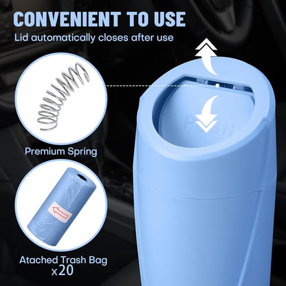 Car Trash Can Bin with Lid - Car Garbage Can Cup Holder - Pink Mini Leakproof Vehicle Garbage Bin with 20pcs Trash Bags - Automobile Organizers and Storage for Front Back Seat Accessories