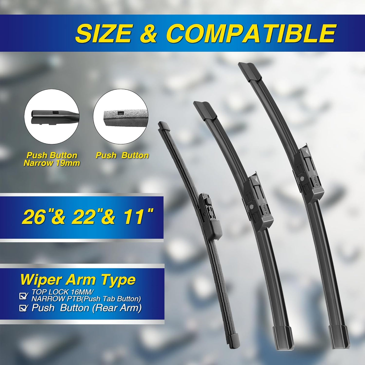 5 PLUS® Silicone Windshield Wipers Replacement for 2007-2014 Ford edge, 2007-2015 Lincoln MKX Wiper Blades(Set of 3),Automotive Replacement Windshield Wiper Blades For My Car-26"/20"/14" - Colors B
