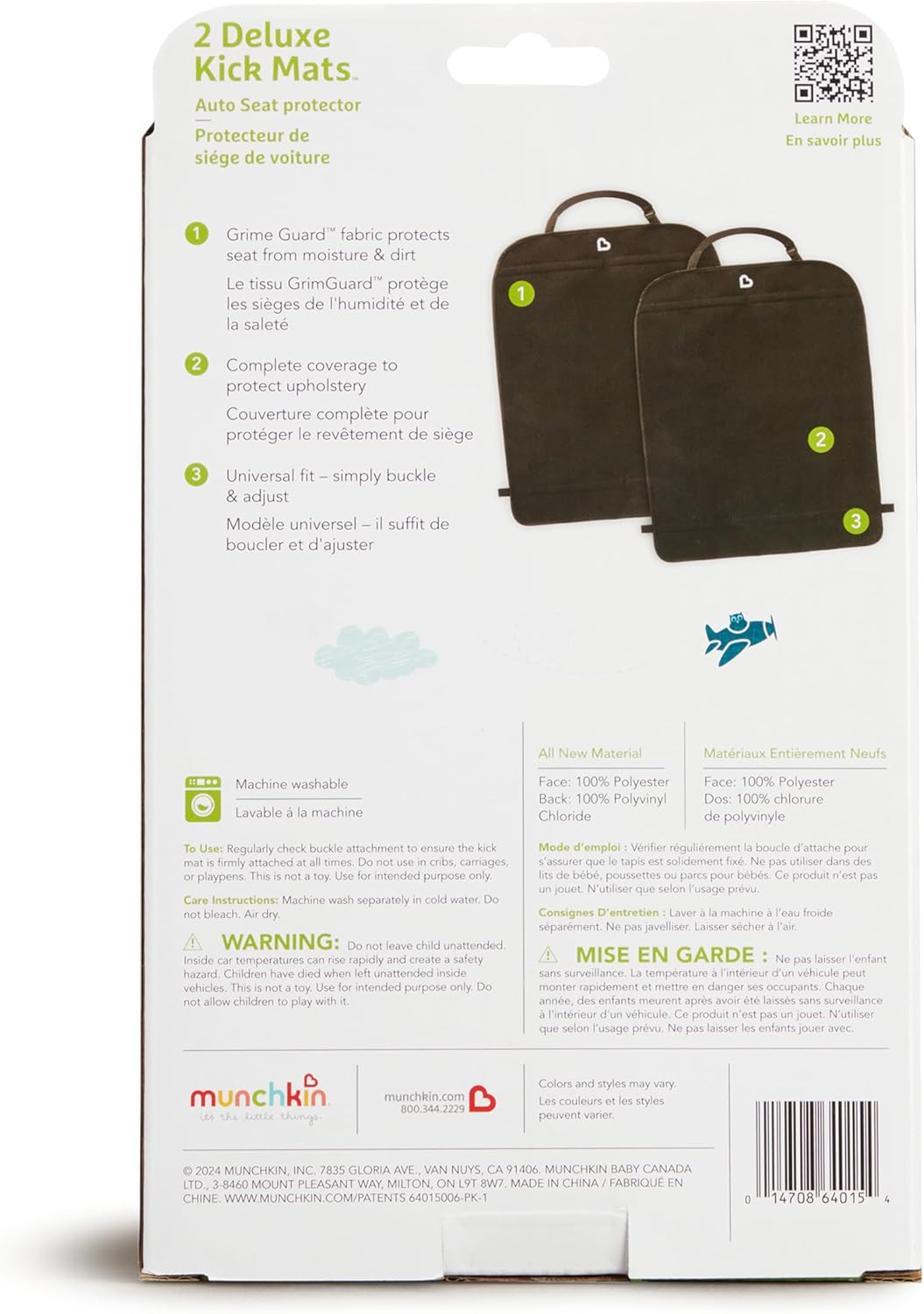 Munchkin® Back Seat Cover for Kids, Deluxe Kick Mats™ Car Seat Protector, Black, 2 Pack