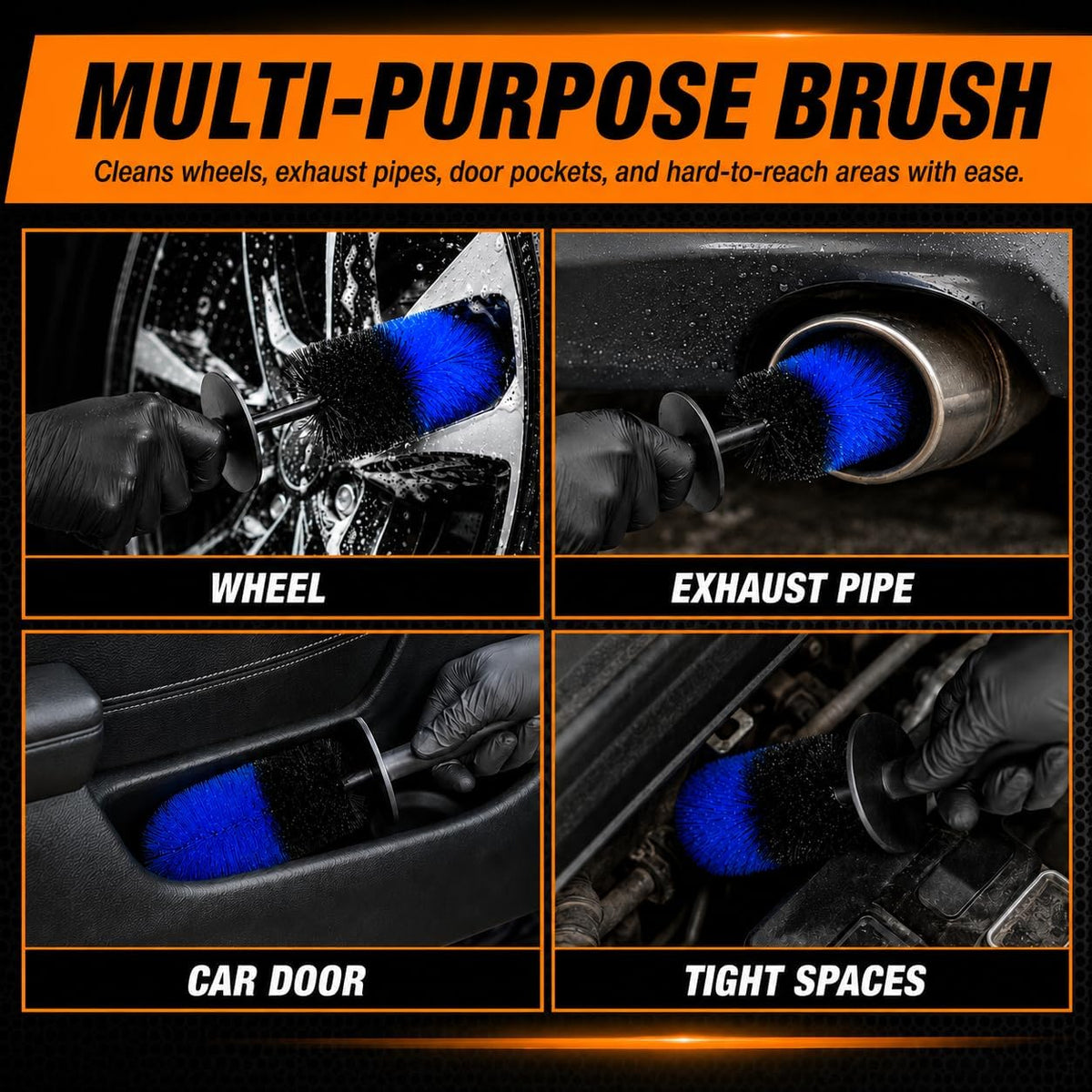 Wheel & Tire Brush, 18“ Soft Bristle Long Handle Wheel Cleaning Brush for Rims, Tires & Wheels, Scratch-Free Car Detailing Brush for Engine Bay, Exhaust Tips, Trucks & SUVs