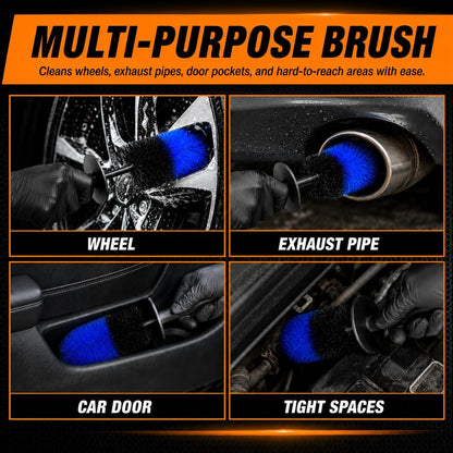 Wheel & Tire Brush, 18“ Soft Bristle Long Handle Wheel Cleaning Brush for Rims, Tires & Wheels, Scratch-Free Car Detailing Brush for Engine Bay, Exhaust Tips, Trucks & SUVs