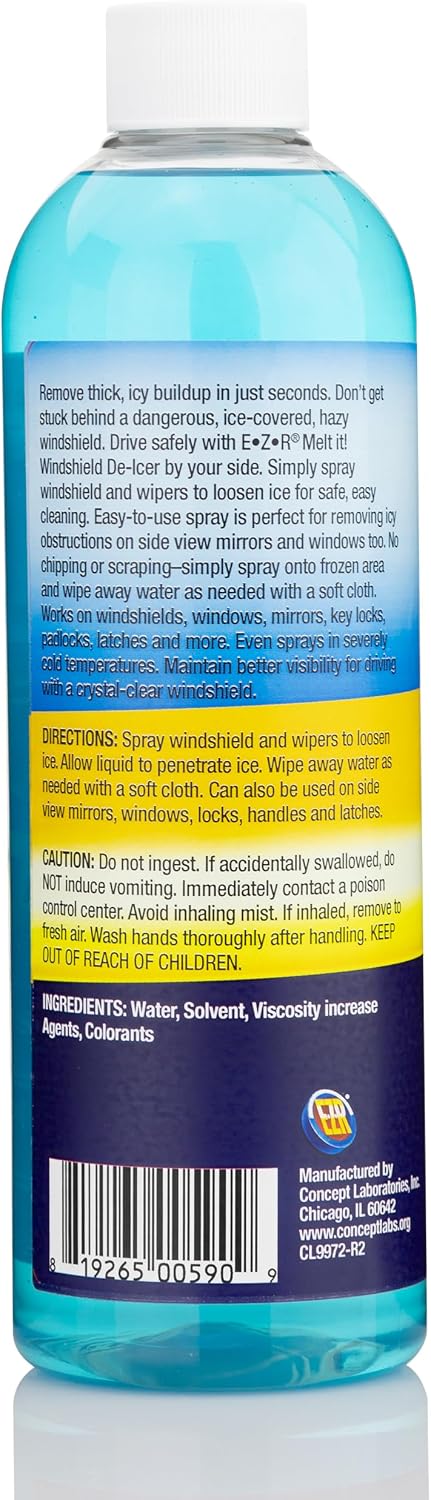E·Z·R Windshield De-Icer. Melt it! Instantly Melts Ice & Winter Frost For Car Windshields, Windows, Mirrors, Key Locks, & Latches, Snow Melting Defrost Liquid For Car Window Cleaner, 17 Fl Oz, 2-Pack