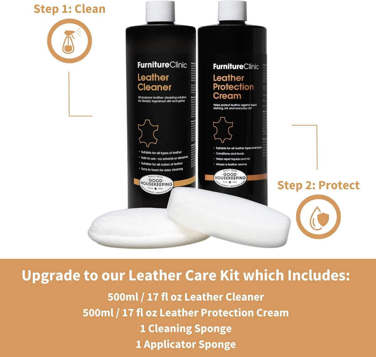 Furniture Clinic Leather Cleaning Wipes | 80 Count | 4-in-1 Clean, Nourish, Condition, & Restore Leather & Vinyl Furniture, Handbags, Jackets, Car Seats, Interiors & More | Residue & Streak-Free