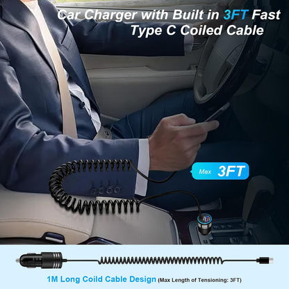 48W Super Fast Car Charger USB C Rapid Android Car Adapter with 30W Built-in Type C Fast Charging Cable for Samsung Galaxy S26 S25 S24 S23 Ultra S22 S21 S20 FE A16 A15 A14 A54 A53 A23 A13 Z Flip 7 6