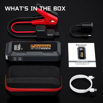 [2026NEW Model] 5000A Jump Starter with Air Compressor,Car Jumper Starter Portable with 150PSI Tire Inflator 12V Jump Box with LCD Display,Flashlight,Storage Case (Up 9L Gas/8L Diesel Engine