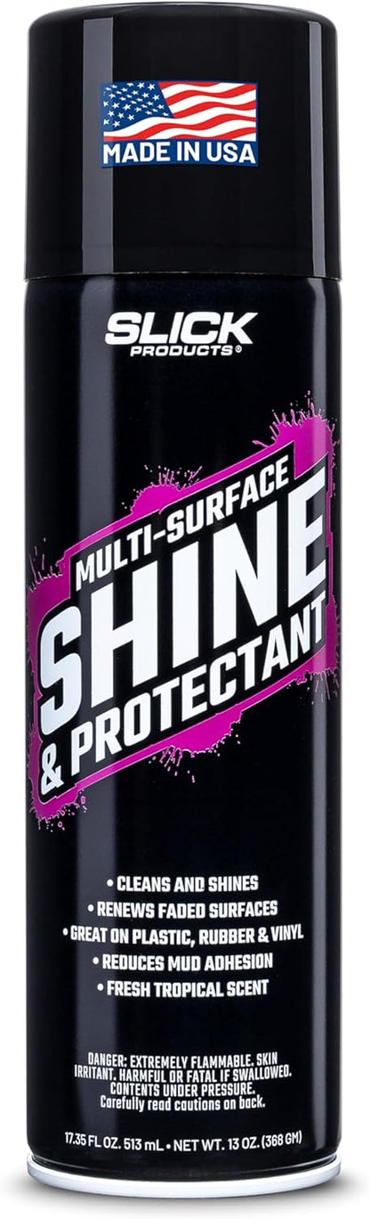 Slick Products Shine & Protectant Spray 17.35 FL OZ. - High Gloss Clear Coating Renew Vinyl, Plastic, Rubber, Trim, Tire, Car, Truck, Motorcycle, Dirt Bike (3-Pack)